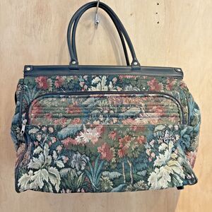 Vintage Atlantic Carpet Bag Carryon Mary Poppins Style Floral Tapestry Green